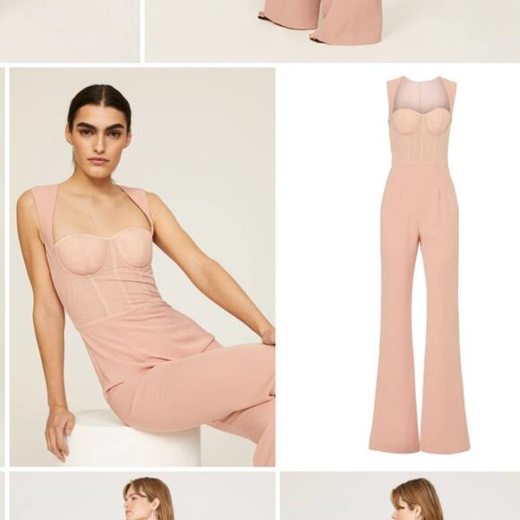 $545 BLACK HALO malvina pink corset top mauve wide flare leg jumpsuit size 4 - Picture 2 of 6
